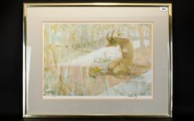 Signed Thornton Utz Limited Edition Print 'Picnic'. Framed and mounted under glass.