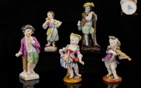 A Small Collection of Fine Mid-19th Century Handpainted Miniature Porcelain Figures (5) from