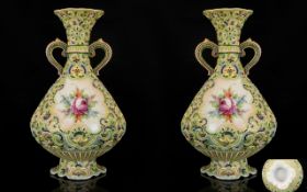 Mettlach - Impressive Very Fine Pair of Twin Handle Vases,