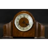 Art Deco Walnut Finish Mantel Clock Silver chapter dial with Arabic numerals,