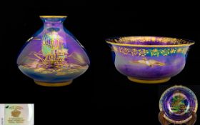 Devon Lustrine Fieldings Nice Quality Pair of Ships Pattern Vase and Footed Bowl of small sizes and