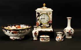 A Small Collection Of Masons Mandalay Painted Ceramics To Include Table Clock, A Bowl, Two Vases,
