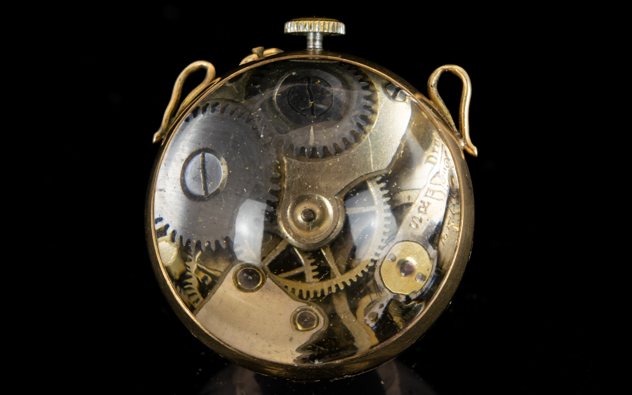 Antique Period - Mechanical Marble Size 9ct Gold Banded Ball Shaped Glass Clock with Visible - Image 3 of 3