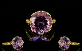 Rose de France Amethyst Solitaire Statement Ring, a 10.