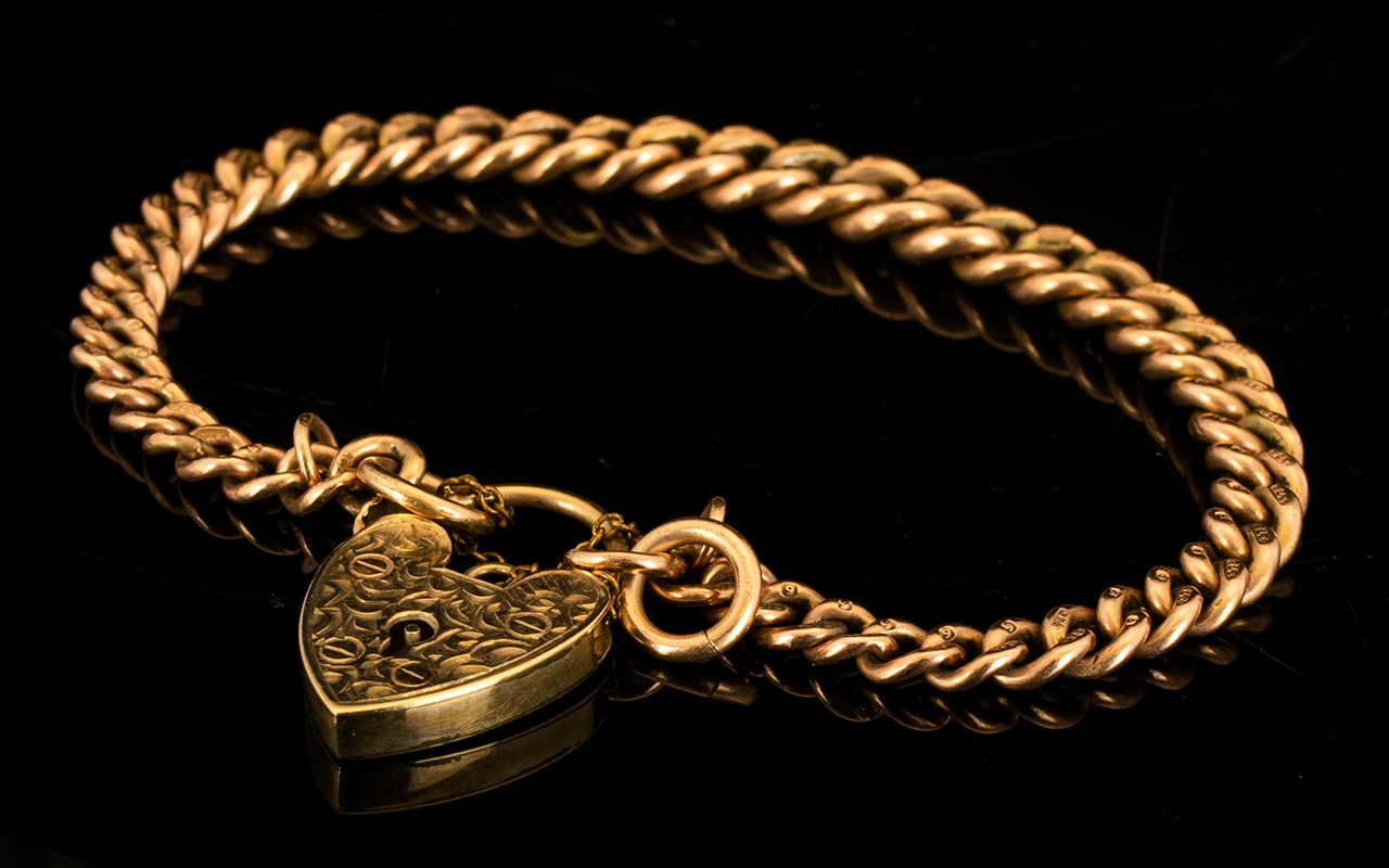 Antique Period 9ct Gold Albert Bracelet with attached 9ct Gold Heart Shaped Padlock. - Image 2 of 2