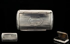 Victorian Period Solid Silver Rectangular Shaped Snuff Box. Hallmark Birmingham 1855, Maker A.