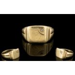 Gents 9ct Gold Diamond Set Signet Ring, Starburst Design. Fully Hallmarked for 9ct.