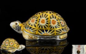 Royal Crown Derby Paperweight - Imari Gold Band Indian Star Tortoise, Gold Stopper. Date 2005. 1st