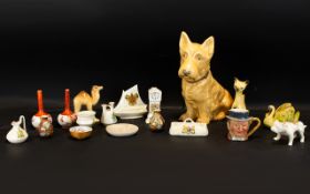 A Small Mixed Lot Of Pottery To include, crested ware, animal figures, odd Japanese Kutani vases,