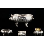 Victorian Period - Solid Silver Wonderful Quality and Rare Snuff Box In The Form of a Pig / Hog.