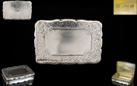 National Mills Good Quality - Solid Silver Shaped Snuff Box of Pleasing From with Vacant Cartouche.