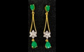 Emerald and White Zircon Drop Earrings,