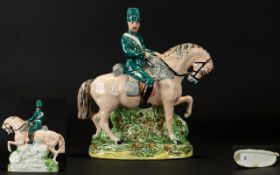 Rare - 19th Century Pearl-ware Staffordshire Flat Back Figure - Depicting a Royal Hussar Cavalry