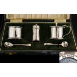 Elizabeth II Silver 5 Piece Cruet Set Complete with Blue Liners.