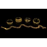 A Small Collection of 9ct Gold Rings / Bracelets ( 4 ) Rings, 1 Bracelet.