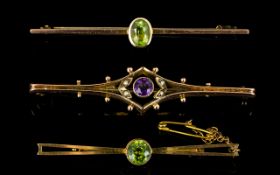 A Small Collection of Victorian Period 9ct Gold Stone Set Brooches,