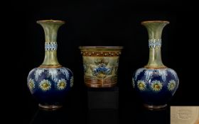 Doulton Lambeth Fine Pair of Vases of Pleasing Form. Circa 1900.