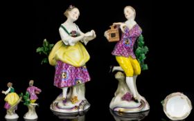 Dresden Early 20th Century Pair of Hand Painted Porcelain Figures ' Male and Female ' Figures,