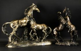 Equestrian Interest - A Mid 20th Century Resin Figure Group In The Form Of A Prancing Horse And