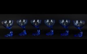 Italian Glass Footed Sundae Dishes A set of six mid-late 20th century blue glass sundae/cocktail