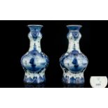 Pair of Delft Vases each one 6.5" high, blue and white with beautiful designs. Marked V & B No.