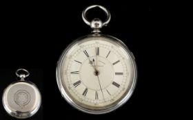 Victorian Period large Open Faced Silver Chronograph Pocket Watch, Maker J. Harris and Sons London.