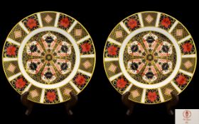 Royal Crown Derby Old Imari - Single 22ct Gold Band Superb Pair of Cabinet Plates.
