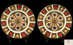 Royal Crown Derby Old Imari Pattern Single 22ct Gold Band Superb Pair of Cabinet Plates,