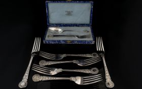 Boxed Sterling Silver Cutlery Set Housed in original fitted box comprising spoon and cake fork of