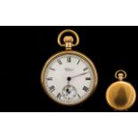 Waltham 9ct Gold Open Faced Keyless Pocket Watch. In excellent condition. Full hallmark for 9.375.