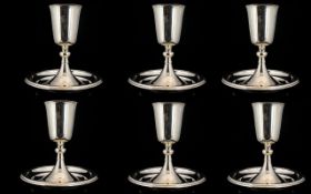 Six Silver Plated Chalices With Drip Trays Each Stamped 'A Edward Jones Ltd Silversmith Birmingham'