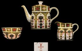 Royal Crown Derby Nice Quality Trio of Coffee Pot / Milk Jug / Sugar Bowl In The Old Imari Pattern