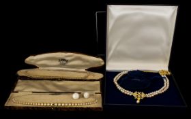 A Good Collection Of Boxed Vintage Faux Pearls Costume Jewellery Mixed Coins And Yellow Metal