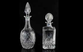 Edinburgh Crystal Decanter Square form with star cut base, spherical stopper intact,