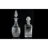 Edinburgh Crystal Decanter Square form with star cut base, spherical stopper intact,