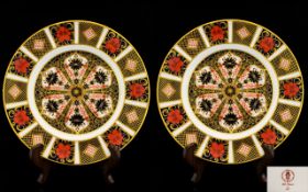 Royal Crown Derby Fine Pair of Old Imari Pattern 22 ct Single Gold Band Cabinet Plates pattern no