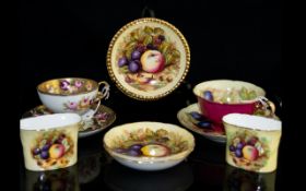 A Small Mixed Lot Of Fruit Decorated Porcelain To include four Aynsley trinket dishes,