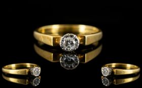 18ct Gold Attractive Single Stone Diamond Dress Ring. Good colour/clarity. Marked 18ct.