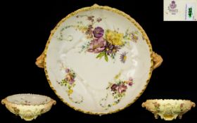 Royal Worcester Wonderful Quality Hand Painted Blush Ivory Large Ornate Footed Bowl ' Summer