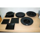 Collection of Black Tableware Pieces to include one large round plate 12" diameter,