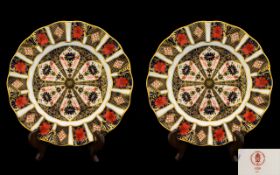 Royal Crown Derby Pair of Superb Old Imari Single 22ct Single Gold Band Frilled Edge Cabinet Plates.