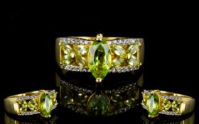 Peridot and White Zircon Band Ring, a 1.