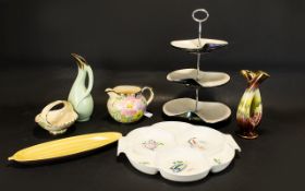 A Mixed Collection Of Early 20th Century Ceramics Seven items in total to include lustre ware cake