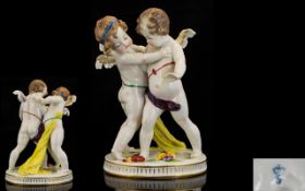 Sitzendorf Late 19thC Fine Handpainted Porcelain Figure depicting a pair of Putti figures in