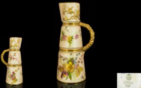 Royal Worcester Blush Ivory Jug with Painted Images of ' Spring Flowers ' Highlighted with Gold