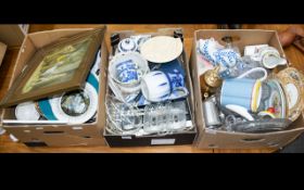 A Large Mixed Collection Of Ceramics And Glassware Three boxes containing cabinet plates,