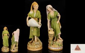 Royal Dux Good Quality Hand Painted Pair of Porcelain Figures 'Water Carriers' circa 1900.