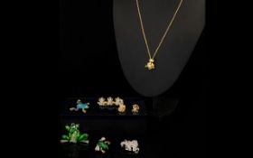 A Collection Of Frog Themed Costume Jewellery Items Eight pieces in total to include blue enamel