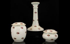 Shelley Dressing Table Set comprising three pieces, a 7" tall candlestick,