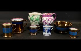 A Mixed Lot Of Lustre Ware To include late Victorian copper lustre mugs,